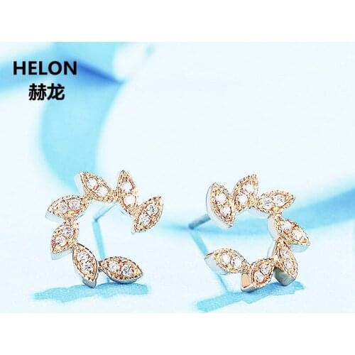 Solid 14k Rose Gold 0.14ct SI/H Natural Diamonds Stud Earrings Engagement Wedding Women Earrings Vintage Art Deco Fine Jewelry