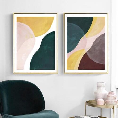 Modern Dark Green Brush Effect Abstract Geometric Canvas Painting Wall Art Print Poster Picture Dining Living Room Home Decor