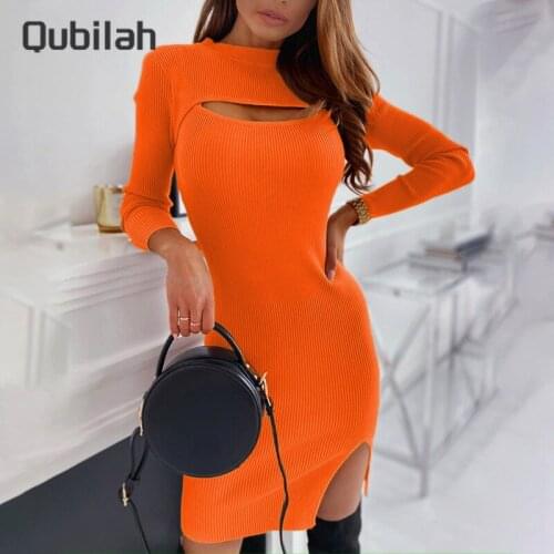 Women Long Sleeve Party Dress Fall Winter Sexy Fashion Skirt Chest Cut Out Slim Party Vestidos 2021 Casual Womens Dresses