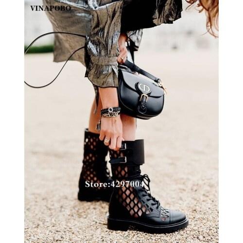 Shoes Boots Women Spring/Summer Women Boots Genuine Leather Platform Boots Metal Decor Low Heels Women Boots Zapatos De Mujer