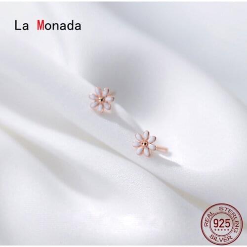 La Monada White Flower Minimalist Sterling Silver Stud Earrings Women Fine 925 Silver Jewelry Woman Earrings Stud Silver 925