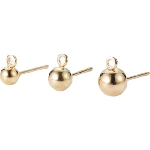 100pcs Dia 3/4/5/6mm Gold Stud Earrings Back Plug Ear Pins Ball Needles for DIY Jewelry Making Findings jp