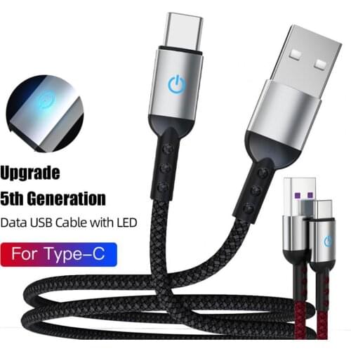 2-in 1 5A 1.2m Type-C Data Cable Fast Charge Cable Nylon Braid Charging Line With LED Light For Huawei Xiaomi Redmi Mobilephone