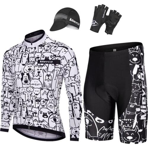 2021 Cycling Jersey Sets MTB Mountain Bike Clothing White Cat Dog Long Sleeves and Shorts Bicycle Wear Roupa Ciclismo Masculino