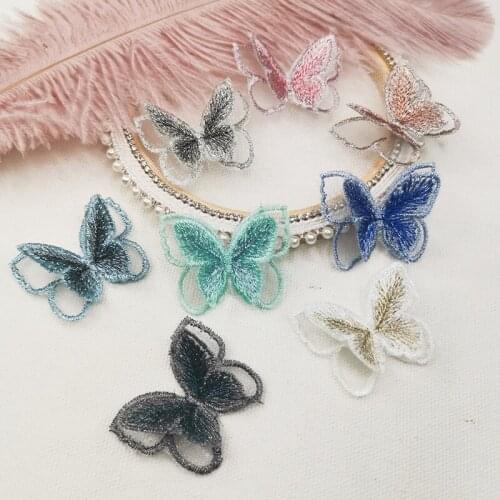 5Pcs Butterfly Patches 3D Lace Fabric Embroidery Headwear DIY Clothing Sewing Supplies Decorate Accessories 4.5x3.5cm