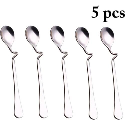 5pcs Creative Hanging Handled Stainless Steel Coffee Spoon Ice Cream Dessert Tea Spoon For Picnic Kitchen Accessories