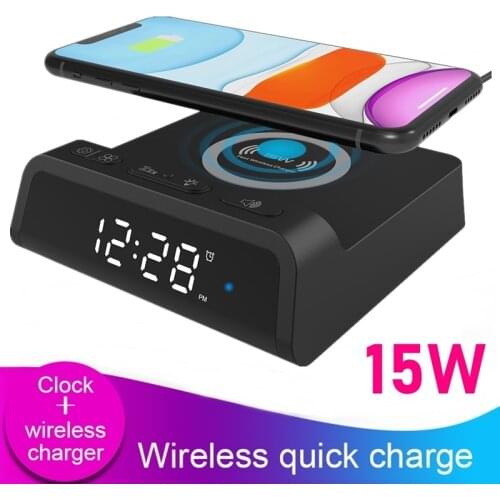 3IN1 LED Alarm Clock Wireless Charger for Iphone 11 12 Pro Max Smasung Galaxy S21 S10 Usb 15W Fast Charger Charging Dock Station