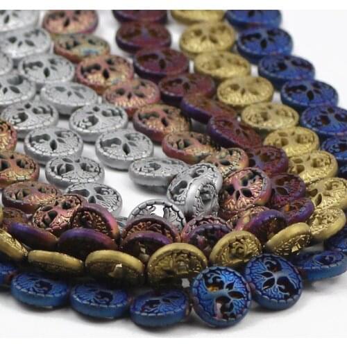 Matte Life Tree Colors Round Natural Stone Hematite Spacer Loose Beads For Jewelry Making DIY Accessories Bracelet 12mm 20pcs15"
