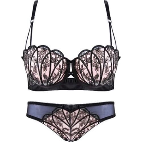 New fashion sexy women bra lace shell cup super push up bra panty half cup padded thicken cup duoble push up bra panty 32-38 A B