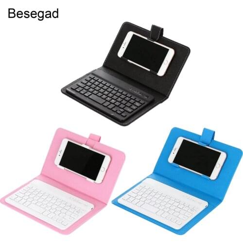 Besegad PU Leather Bluetooth Wireless Keyboard Case Shell Phone Tablet Protective Cover for iPhone iPad Huawei Xiaomi Samsung