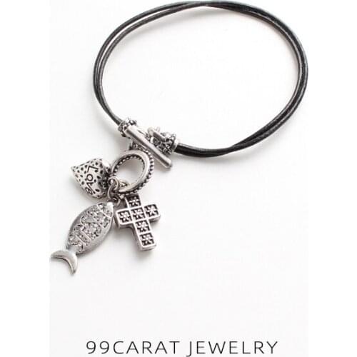 Nine nine carat European and American antique fish Heart Cross Bracelet (MN)