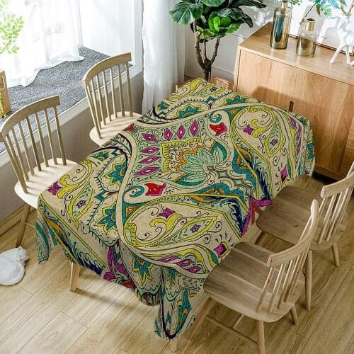 Home Decor Vintage Ethnic Bohemian Floral Leaf Aztec India Boho Table Covers Polyester Fabric Decorative Rectangular Tablecloths