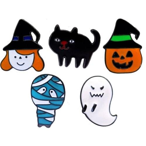 1pc New halloween series drip oil jewelry funny cartoon ghost pumpkin head metal alloy badge enamel brooch clothing