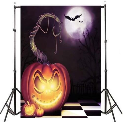 Halloween Photography Background Glowing Pumpkin Lantern Bat Dusk Photo Backdrop Halloween Party Banner Studio Decoration