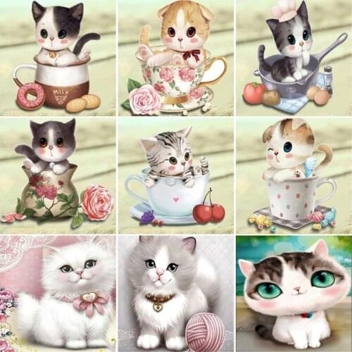 GATYZTORY 5D Diy Diamond Embroidery Cross Stitch Lovely Cat Diamond Painting Full Square/round Animal Mosaic Home Decoration Gif