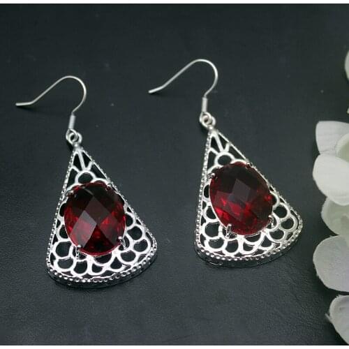 Hermosa Charming Natural Red Garnet Silver Plated Earrings For Women Fashion Jewelry 2 1/4 Inch ME063