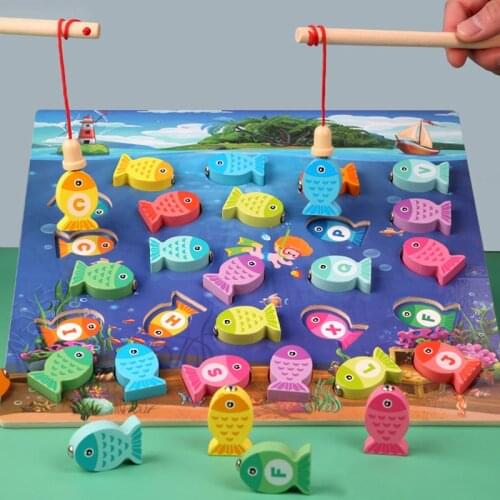 Montessori Toys Wooden Magnetic Fishing Puzzle Board Game Toy Preschool Teaching Aids Educational Learning Toy For Children Gift