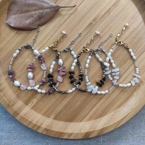 Exquisite arm accessories real pearl beaded bangle couple bracelet birthday gift for friends high quality stainless steel chain