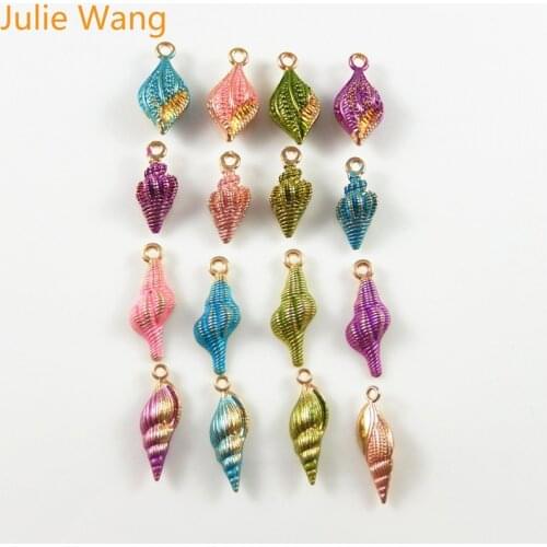 Julie Wang 16PCS Alloy Gold Base Enamel Colorful Conch Shell Charms Necklace Pendant Bracelet Earrings Jewelry Making Accessory