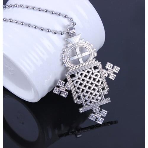 STONE / Ethiopian Big Cross Pendant Necklaces silver Color Eritrea Jewelry Africa Ethnic Religious Crosses