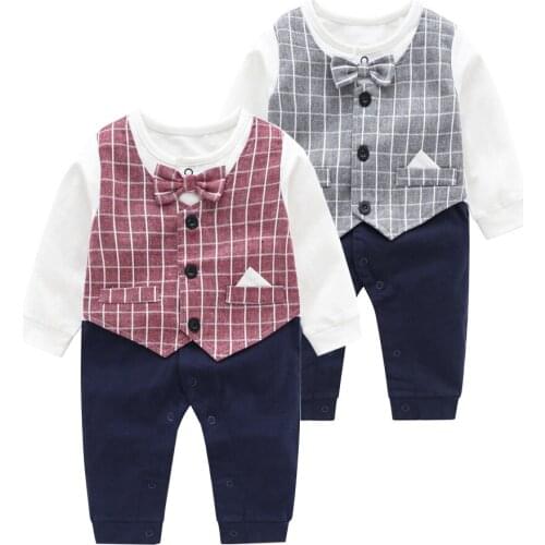 Baby Boy Jumpsuit First Birthday Clothes For Twins Spring/Autumn Handsome Gentleman Rompers Infant Rompers Newborn Baby Onesie