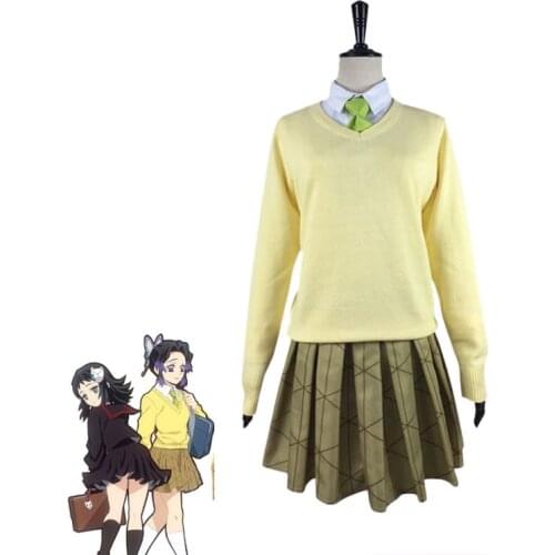 Anime Demon Slayer Kimetsu no Yaiba Cosplay Costume Shinobu Kochou Cosplay School Acedemy Costume for Women Halloween Uniform
