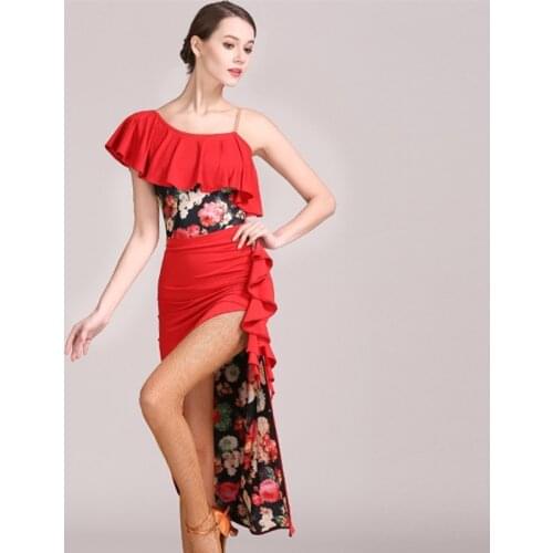 Red woman latin dance dress for women latin dress yellow tango dress Latina salsa dress tango dancewear latin top skrit