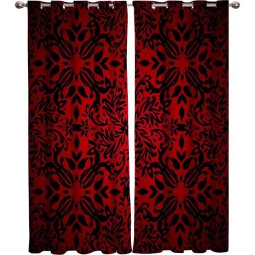 Baroque Flower Pattern Red Window Curtains Scenic Curtains for Living Room Decorative Items Living Room