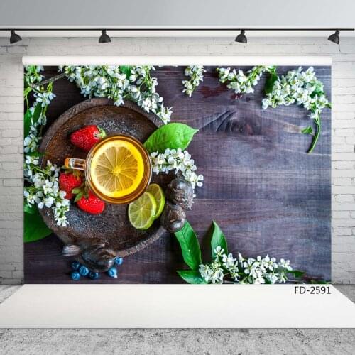 Colorful fruit series wood texture strawberry lemon birthday photo, model according to the background of advertising photography