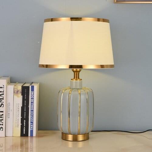 Round Ceramic Golden Edge Table Lamps For Bedroom Living Room Reading Room Bedside Lamp E27 Dimming Lamp Remote Control Lamp