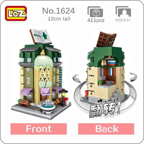 LOZ 1624 City Street Bookstore Book Shop Library Architecture Model DIY Mini Blocks Bricks Building Toy for Children no Box