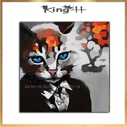 Oil painting on the canvas of the animals are very interesting new oil to paint the house wall to the lovely pet cat wear glasse