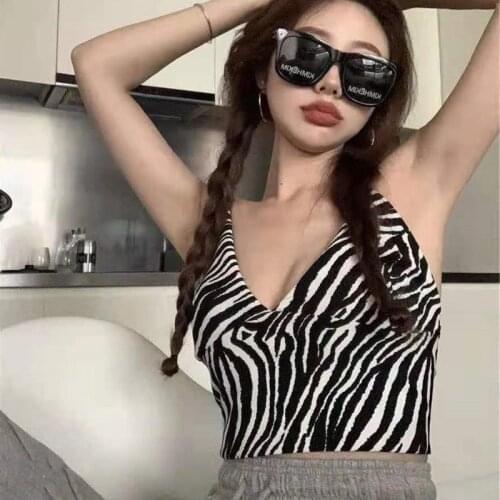 Printing Tank Top Stripe Sleeveless Knitted Crop Top Women Sexy Backless Y2K Tank Top Print V Neck Vest Ladies Knitwear