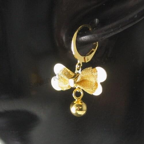 MIN ORDER IS 10$ / EARRING PLAIN BALL BUTTERFLY DANGLE 1.18" STYLE BIGGEST WIDTH 0.75" - YELLOW GOLD GP FILLED BRASS