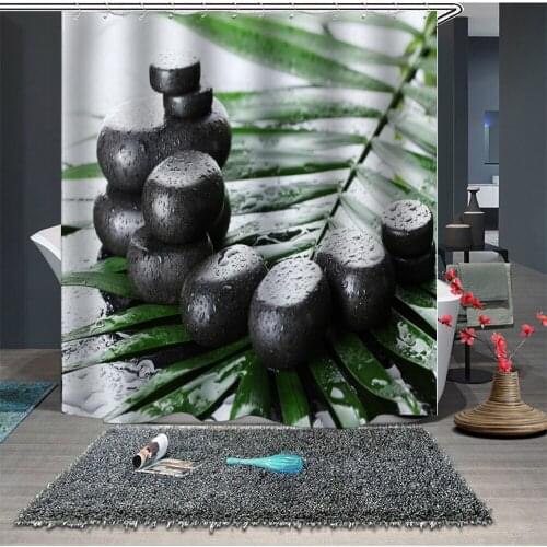 Custom Made Shower Curtain Bathroom Curtain Partition 1.5 x 1.8m 1.8 x 1.8m 1.8 x 2m Cobblestone Leave