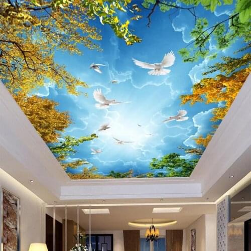 Custom Photo Wallpaper 3D Blue Sky And White Clouds Ceiling Zenith Mural Living Room Bedroom Hotel Nature Landscape 3D Frescoes