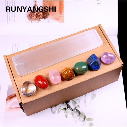 Natural crystal 7 Chakra Stones Natural Stone Crystal Gemstones Fengshui Decor Reiki Healing quartz with Gypsum stone base