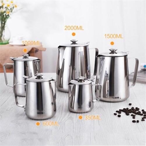 Stainless Steel Thicken Milk Frothing Cup Jug Coffee Pitcher Latte Art with Lid for Home Coffee Coffee Latte Cup