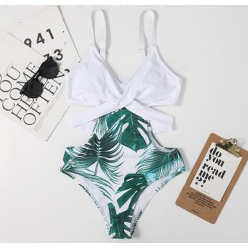 New Style One-Piece Bikini Print Sexy Cross Strap Swimsuit Fashion Briefs One-Piece Bikini Sports Beach Womens Swimming Suit