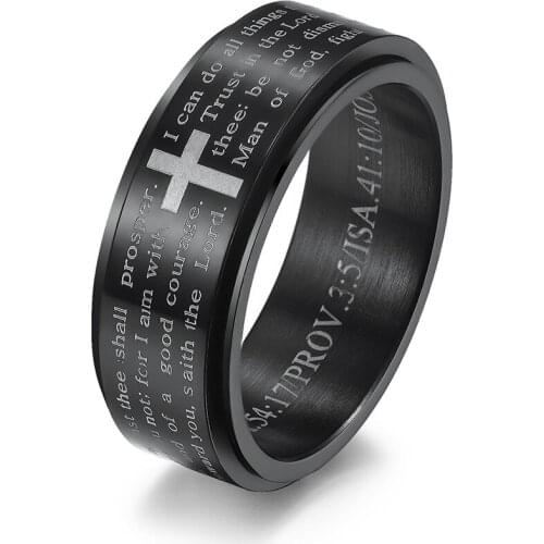 Philippians 4:13 Bible Cross Rings Stainless Steel Spinner Scripture Ring for Men Rotatable Finger Religious Jewelry