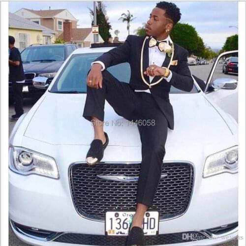 Latest Coat Pant Designs Black Gold Tuxedo Prom Wedding Suits For Men Slim Fit 2 Pieces Blazer Pants Custom Groom Suits 2018