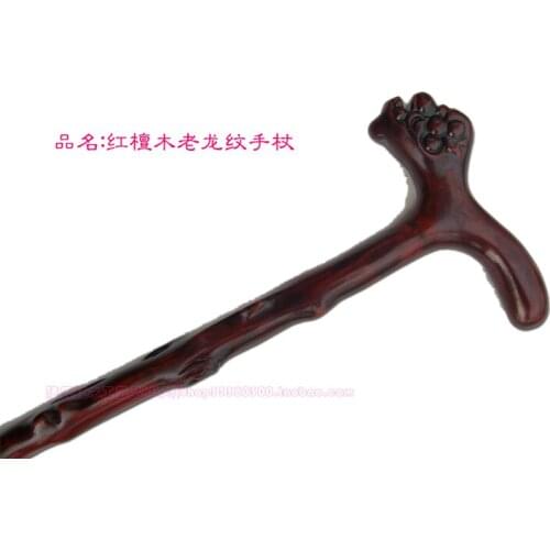 Carved red sandalwood carving * durable Lushi mahogany cane crutches leading gift []