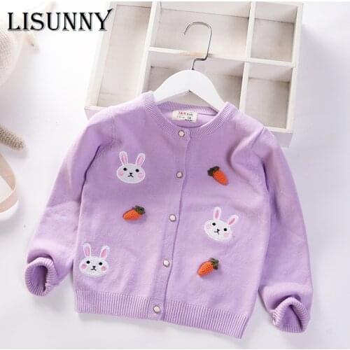 Cartoon Rabbit Girls Cardigan Sweater 2021 Autumn New Kids Sweater Children Breathable Jacket Baby Clothes Lolita Style 2-7y