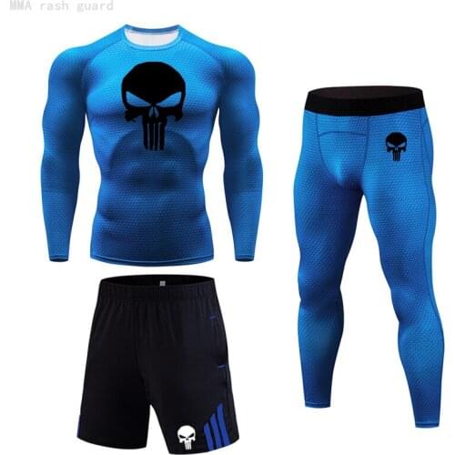 Jogging suits Men Work out Clothing Compression tights MMA 3 piece Sports suit Gym Fitness Training Leggings male Running set