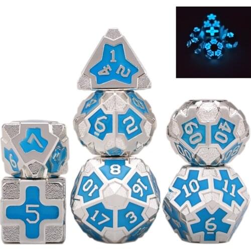 Metal Dice Set Solid Dice D4 D6 D8 D10 D% D12 D20 with Velvet Pouch for DnD Roll Playing Games
