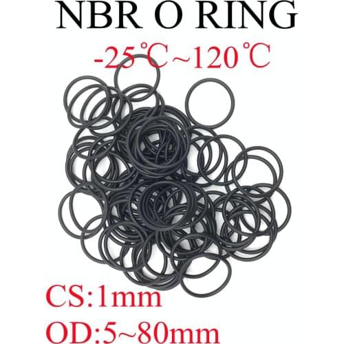 100PCS NBR O Ring Seal Gasket Thickness CS 1 mm OD3~80mm Nitrile Butadiene Rubber Spacer Oil Resistance Washer Round Shape Black