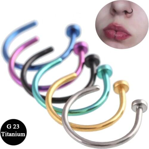 Utimtree 1PC G23 Titanium Piercing 20G Fake Nose Rings C Shape Clip lip Piercing Body Jewelry Hoop Piercings Nose Stud Piercings