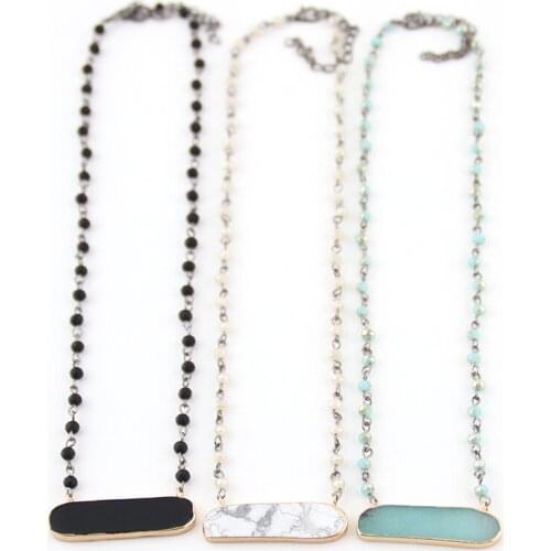 Fashion Jewelry 4mm Glass Rosary Link & Chain Stone Pendant Necklaces For Women Ethnic Necklace