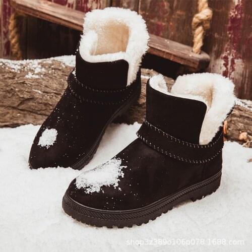 Womens Flat Bottomed Large Short Snow Boots Women Cotton Fur Plush Winter Ankle Boots Female Comfort Warm Shoes Footwear