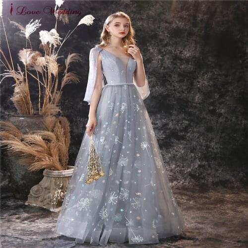 Sexy Deep V-Neck Evening Dress Floor Lenght Beaded Backless Illusion Dandelion Lace Grey Women Formal Gown Wedding Abendkleider